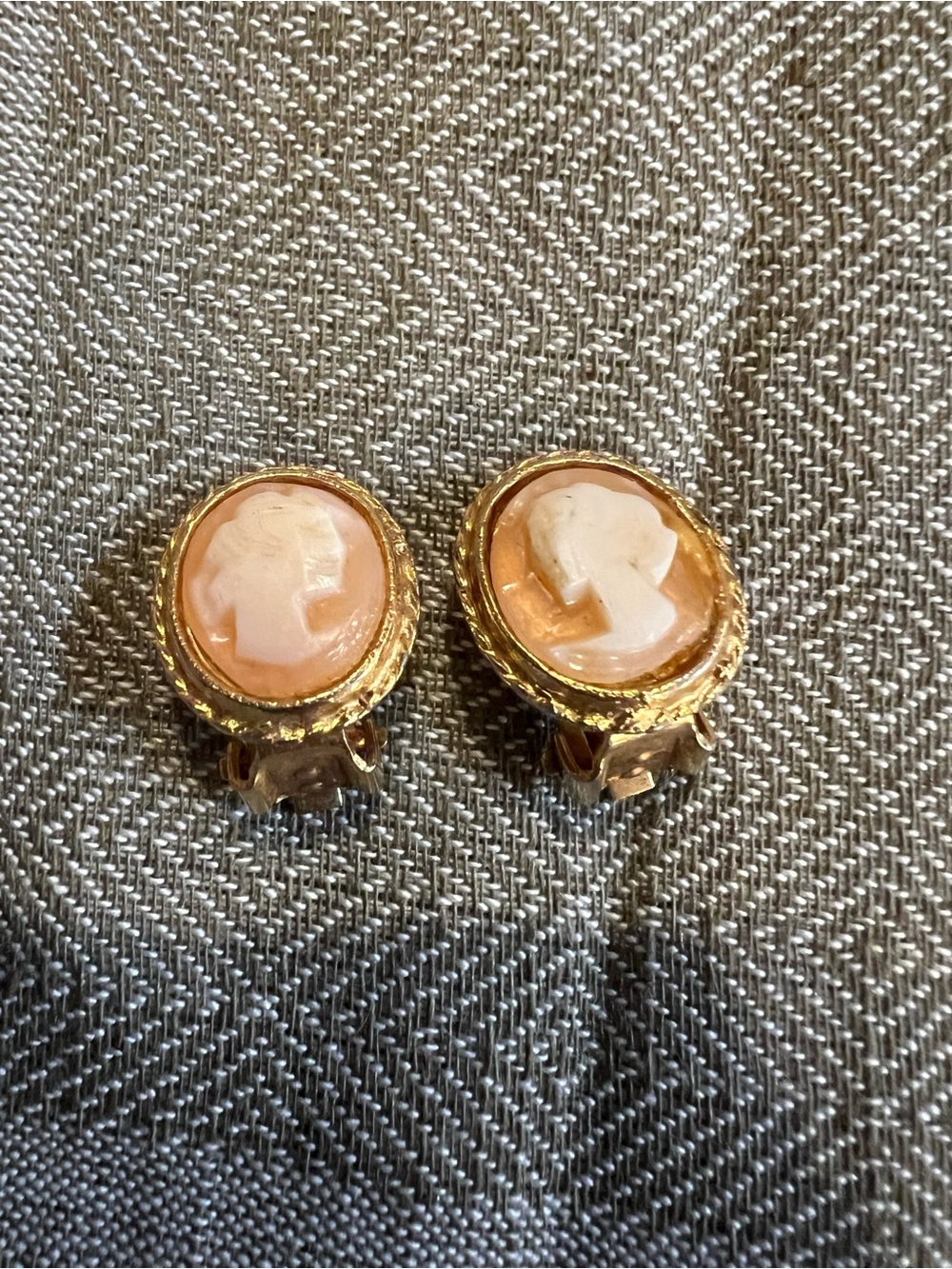cameo Gold-Tone Pink and White Cameo Clip-On Earrings